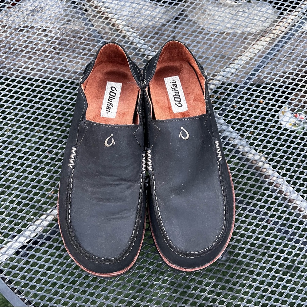 Olukai Moloa Men's Size 8.5 Ray Toffee Brown Leather Slip-On Loafers Shoes Comfy